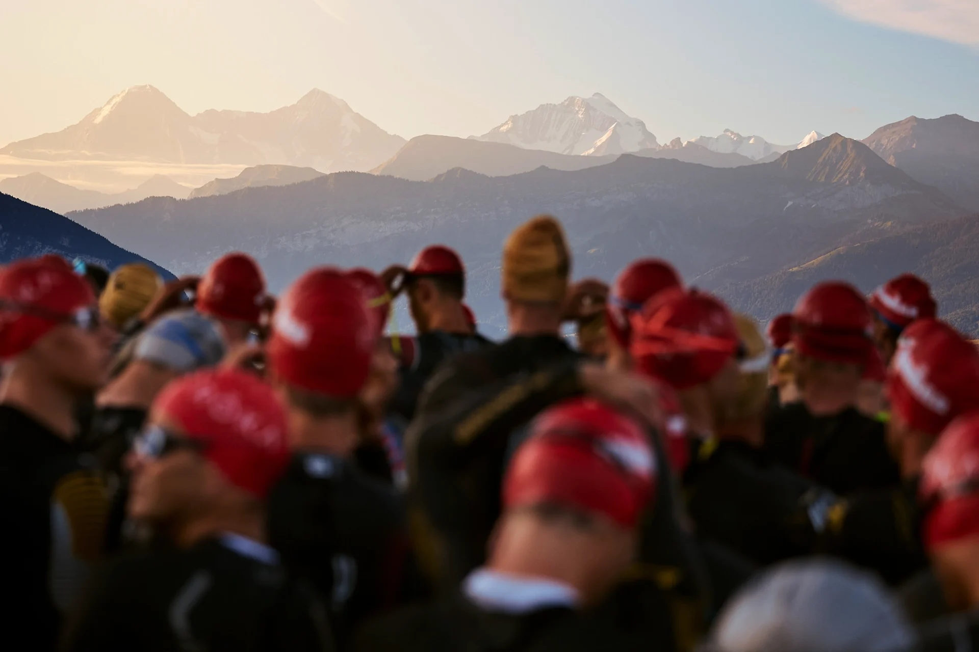 Emmental Alps, overlooking Lake Thun are seen as athletes prepare for the swim section during the IRONMAN Switzerland Thun on July 10, 2022 in Bern, Switzerland.